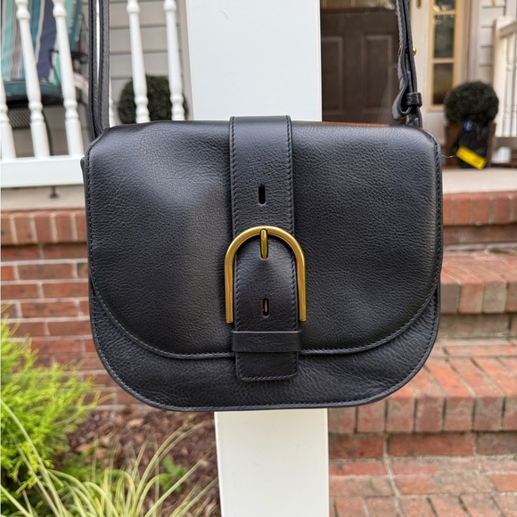 Fossil Handbags - Fossil Wiley Saddle Black Leather Flap Shoulder Handbag
